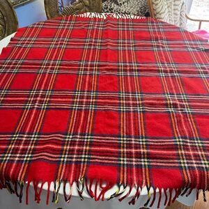 Faribo Wool Fringed Throw Lap Blanket Red Tartan Plaid Wool